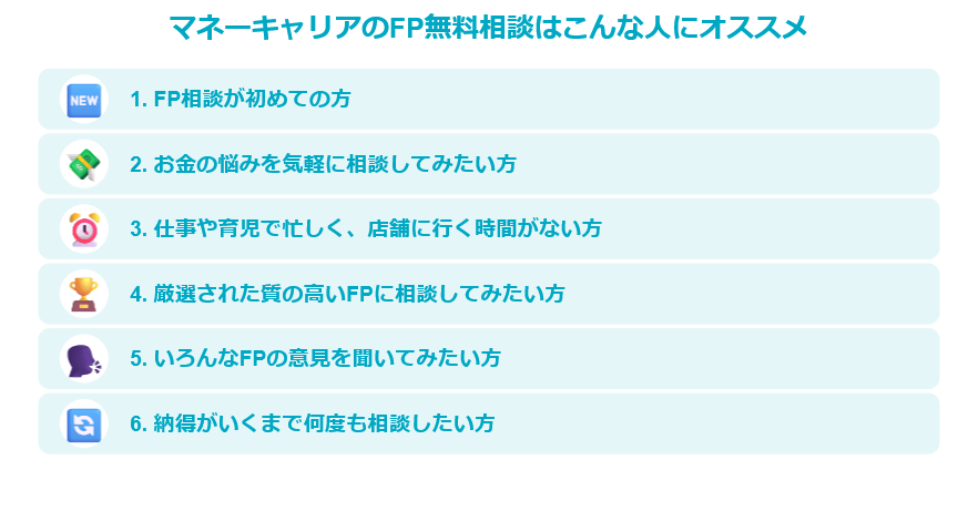 マネーキャリアのFP無料相談はこんな人にオススメ