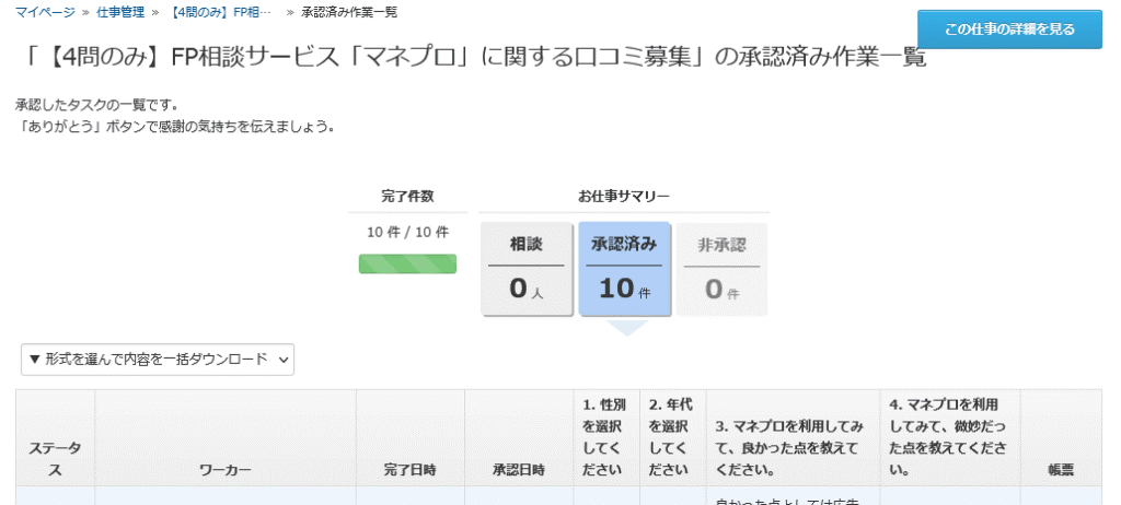 ブロードマインドマネプロのFP相談についてクラウドワークスで評判・口コミを募集したときの画像