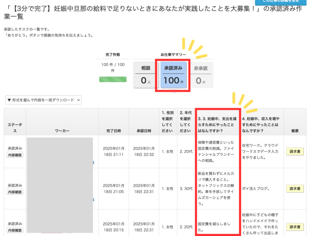 妊娠中旦那の給料だけで生活できないときにやった「支出の減らし方」を100人に独自調査したときの証拠画像